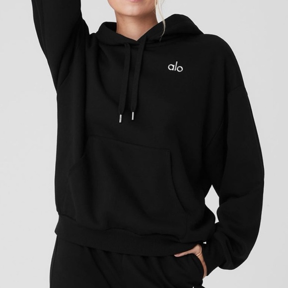 ALO Black Accolade Hoodie Sweatshirt Medium - Picture 2 of 7